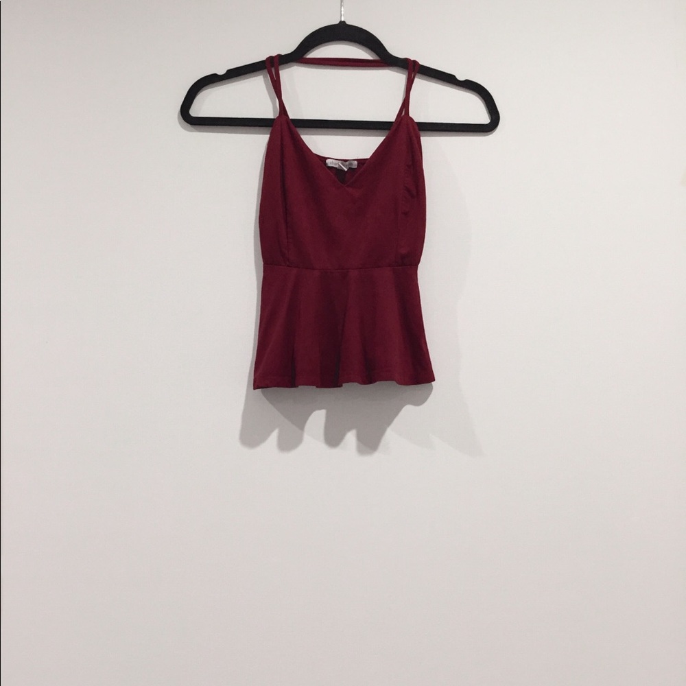 maroon wine suede peplum babydoll strappy tank top